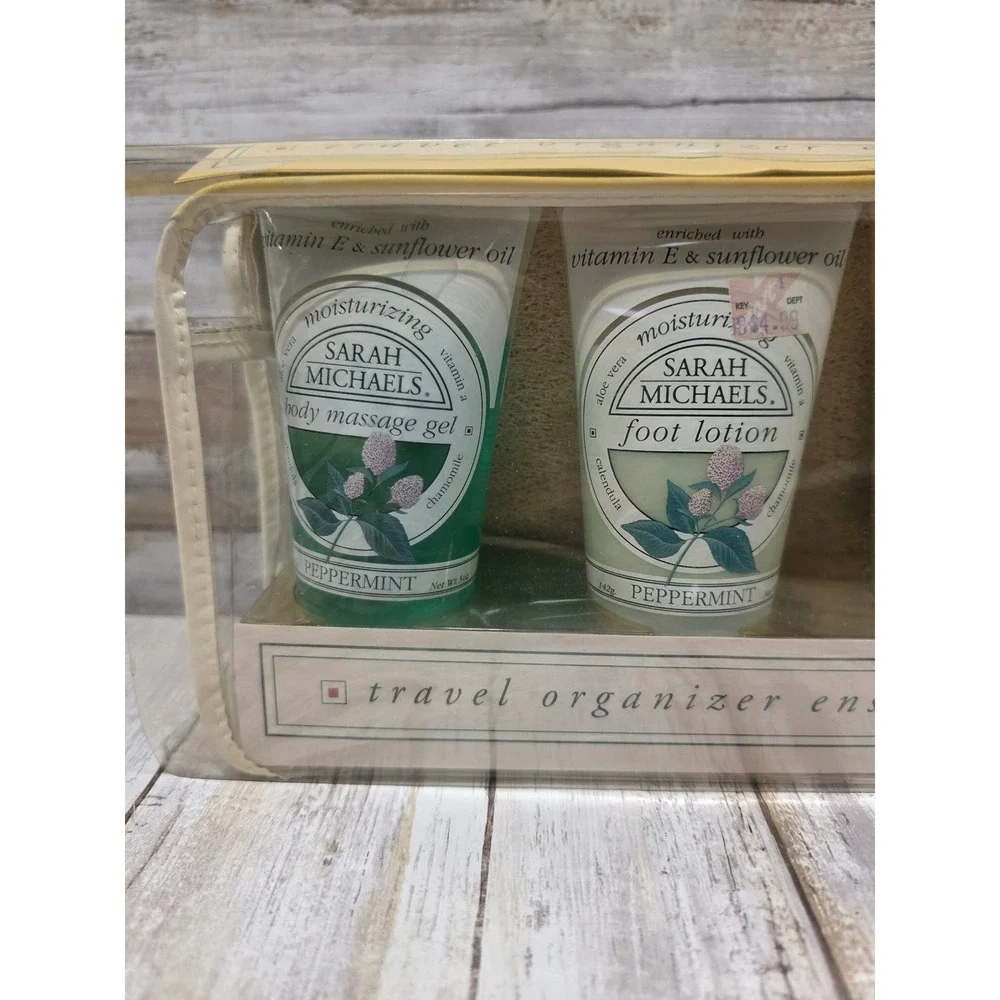 Sarah Michaels Travel Organizer Ensemble Peppermint Foot‎ Lotion Body Gel READ